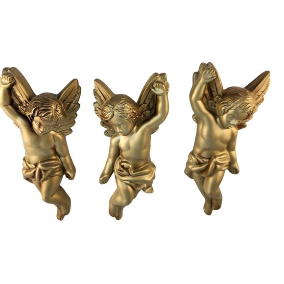 Vintage 1968 Miller Studio Cherub Angel Wall Hanging Set of 3 Chalkware - Picture 2 of 13